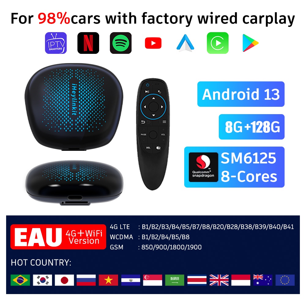 IHeylinkit CarPlay Ai Box Android 13 QCM6125 8 + 128G Ultra HDMI