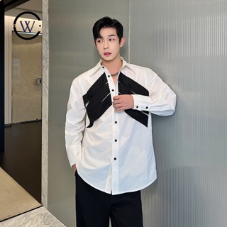 เสื้อเชิ้ตแขนยาว ลายก้างปลา สีดํา สีขาว สองสี สําหรับผู้ชาย และผู้หญิง C10439PG980 2B01