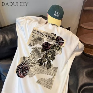 DaDuHey🔥 Mens Spring and Autumn 2023 Korean Style New round Neck Loose Top Chic Trendy Fashion Joker Thin Style Printed Sweater