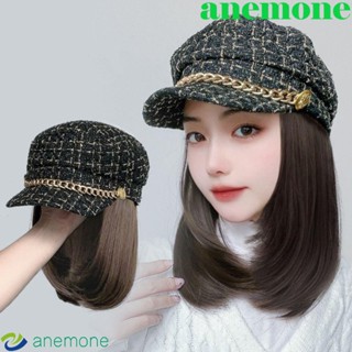 Anemone หมวกเบเร่ต์ วิกผมสังเคราะห์ วิกผมสั้น แฟชั่นเกาหลี มองไม่เห็น ผมบ๊อบตรงปลอม ที่มองไม่เห็น ฤดูใบไม้ร่วง