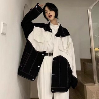 เสื้อแจ็กเก็ตยีนลําลอง ทรงหลวม เข้ากับทุกการแต่งกาย แฟชั่นฤดูใบไม้ผลิ สไตล์เกาหลี สําหรับผู้หญิง มีสีดํา สีขาว 2023