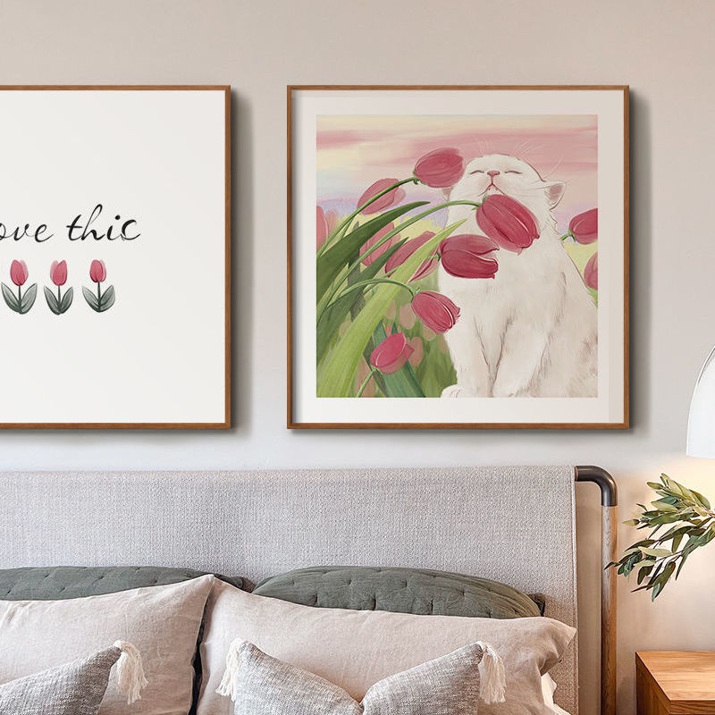 ภาพวาดจิตรกรรมฝาผนัง-รูปดอกทิวลิป-สีชมพู-สไตล์นอร์ดิก-สําหรับแขวนตกแต่งห้องนอน-ห้องนั่งเล่น