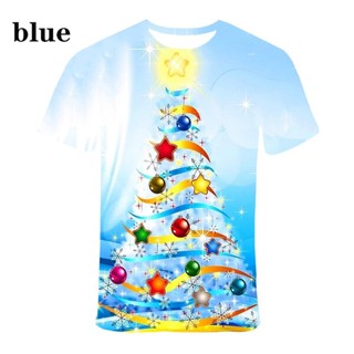 เสื้อยืดแขนสั้น พิมพ์ลายต้นคริสต์มาส 3D สําหรับผู้ชาย และผู้หญิง