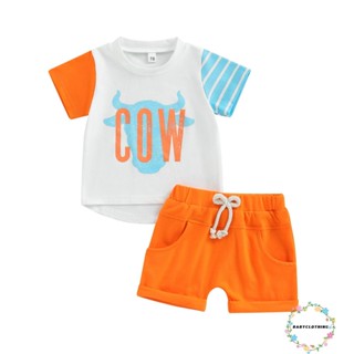Babyclothes- ชุดเสื้อแขนสั้น กางเกงขาสั้น สีคมชัด แฟชั่นฤดูร้อน สําหรับเด็กผู้ชาย 2 ชิ้น