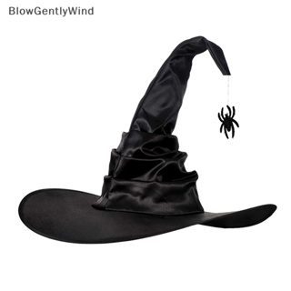 Blowgentlywind หมวกแม่มด แบบพับ สีดํา เหมาะกับปาร์ตี้ฮาโลวีน สําหรับผู้ชาย และผู้หญิง