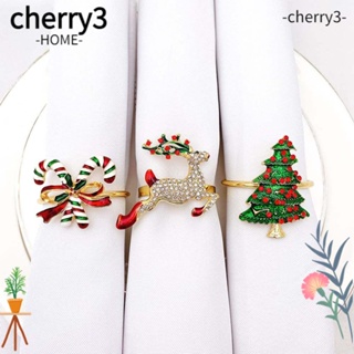 Cherry3 จี้แหวนผ้าเช็ดปาก โลหะ รูปซานตาคลอส กวางเอลก์ สําหรับคริสต์มาส DIY