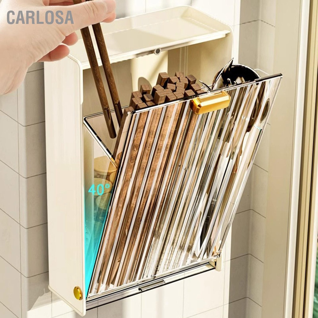 carlosa-ที่ใส่ตะเกียบติดผนังตะเกียบพลาสติกที่คว่ำภาชนะสำหรับช้อนส้อมในครัว