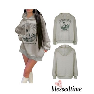 Blessedtime- เสื้อกันหนาวแขนยาว มีฮู้ด พิมพ์ลายตัวอักษร สําหรับผู้หญิง