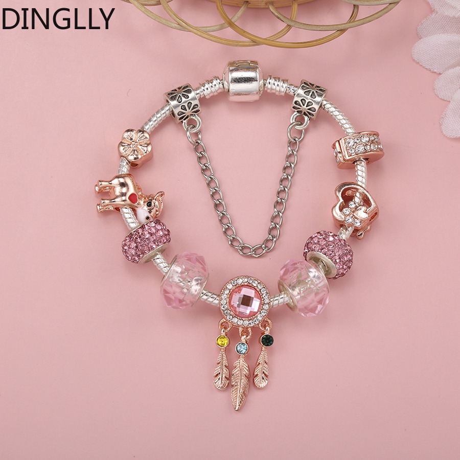 dinglly-สร้อยข้อมือ-ลูกปัดคริสตัล-สีชมพู-สีเงิน-สีโรสโกลด์-ตาข่ายดักฝัน-สําหรับผู้หญิง