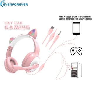 Ev ชุดหูฟังเล่นเกม แบบใช้สาย USB 7 1 รูปหูแมว ปรับได้ สําหรับเล่นเกม PC