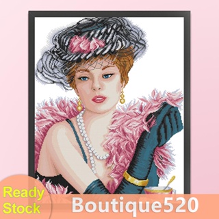 [boutique520.th] ชุดปักครอสสติตช์ ผ้าฝ้าย พิมพ์ลายผู้หญิง 14CT ขนาด 44x55 ซม.