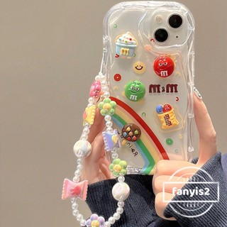 เคสโทรศัพท์มือถือแบบนิ่ม ลายการ์ตูนช็อคโกแลต M Bean 3D สีรุ้ง พร้อมสายโซ่คล้อง สําหรับ Samsung A05 A05s A14 A04E A34 A04 A13 A54 A04s A24 A23 A03 A52 A52s A03s A02s A12 A22 A51 A32 A50 A30s A50s