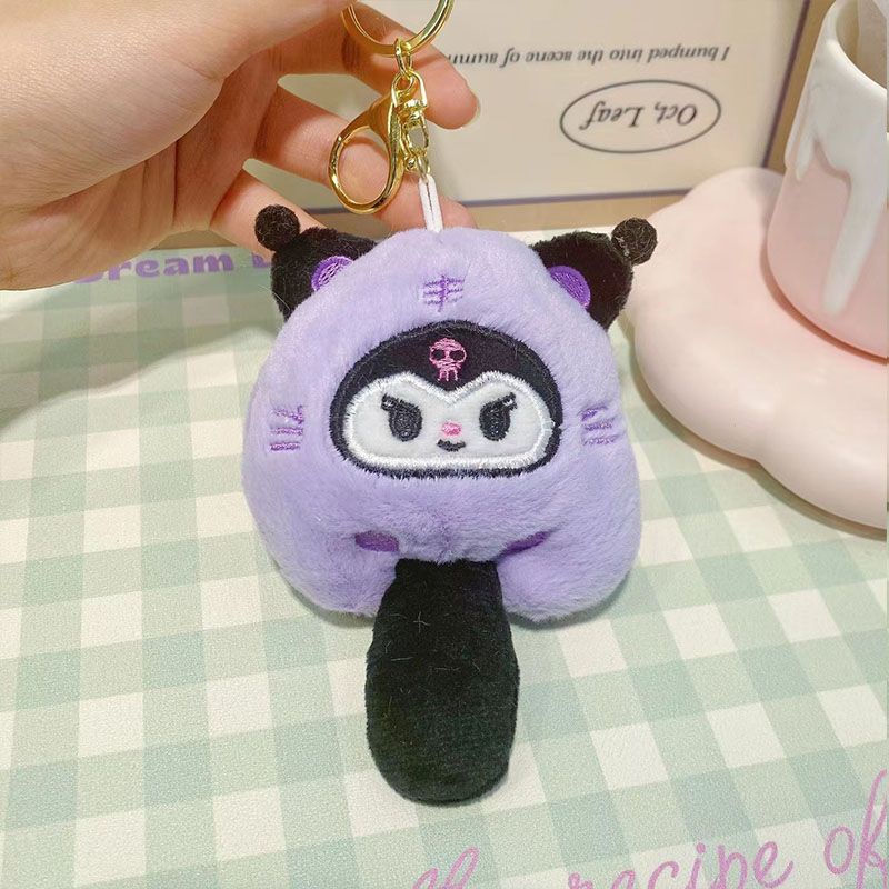 sanlio-pendant-cat-head-set-plush-doll-pendant-kuromi-melody-lovely-bag-pendant-key-chain