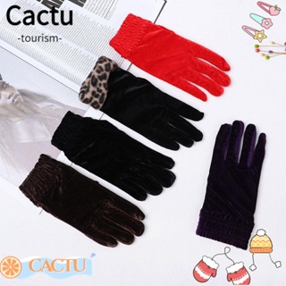 Cactu ถุงมือกํามะหยี่ แบบเต็มนิ้ว สีพื้น แฟชั่นฤดูใบไม้ร่วง ฤดูหนาว