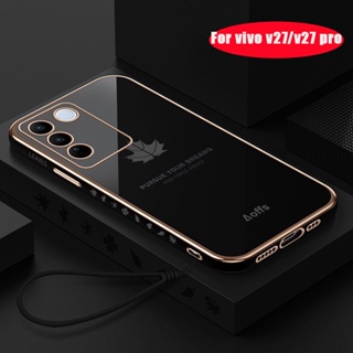 เคสซิลิโคน ลายใบเมเปิ้ล พร้อมสายคล้อง ป้องกันกล้อง สําหรับ Vivo V27 5G Vivo V27 5G VivoV27 Vavo V27Pro V 27