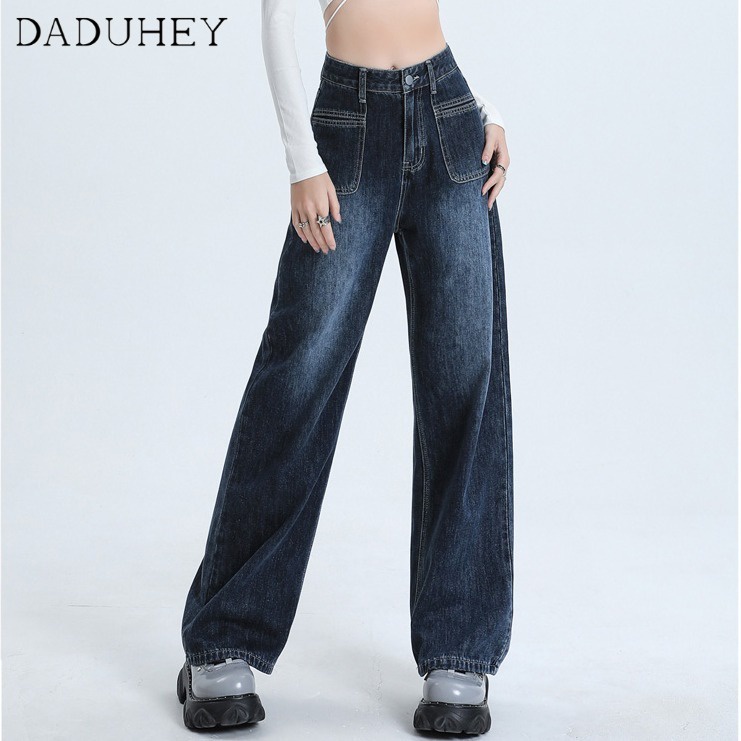 daduhey-womens-korean-style-new-jeans-retro-straight-loose-slimming-high-waist-fashion-casual-wide-leg-mopping-pants