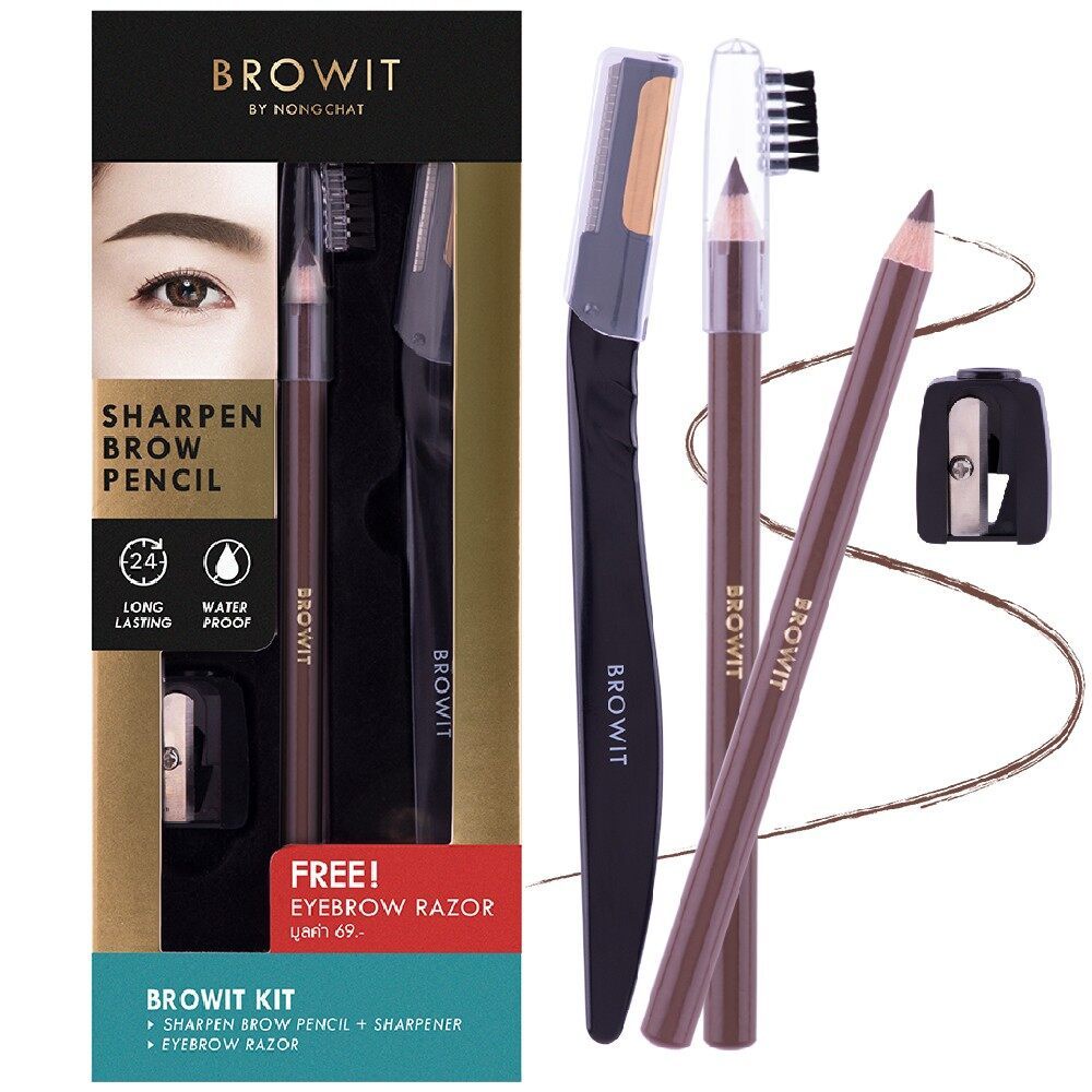 BROWIT Sharpen Brow Pencil 1.14g Free Eyebrow Razor ชาร์พเพนบราวเพนซิล ...