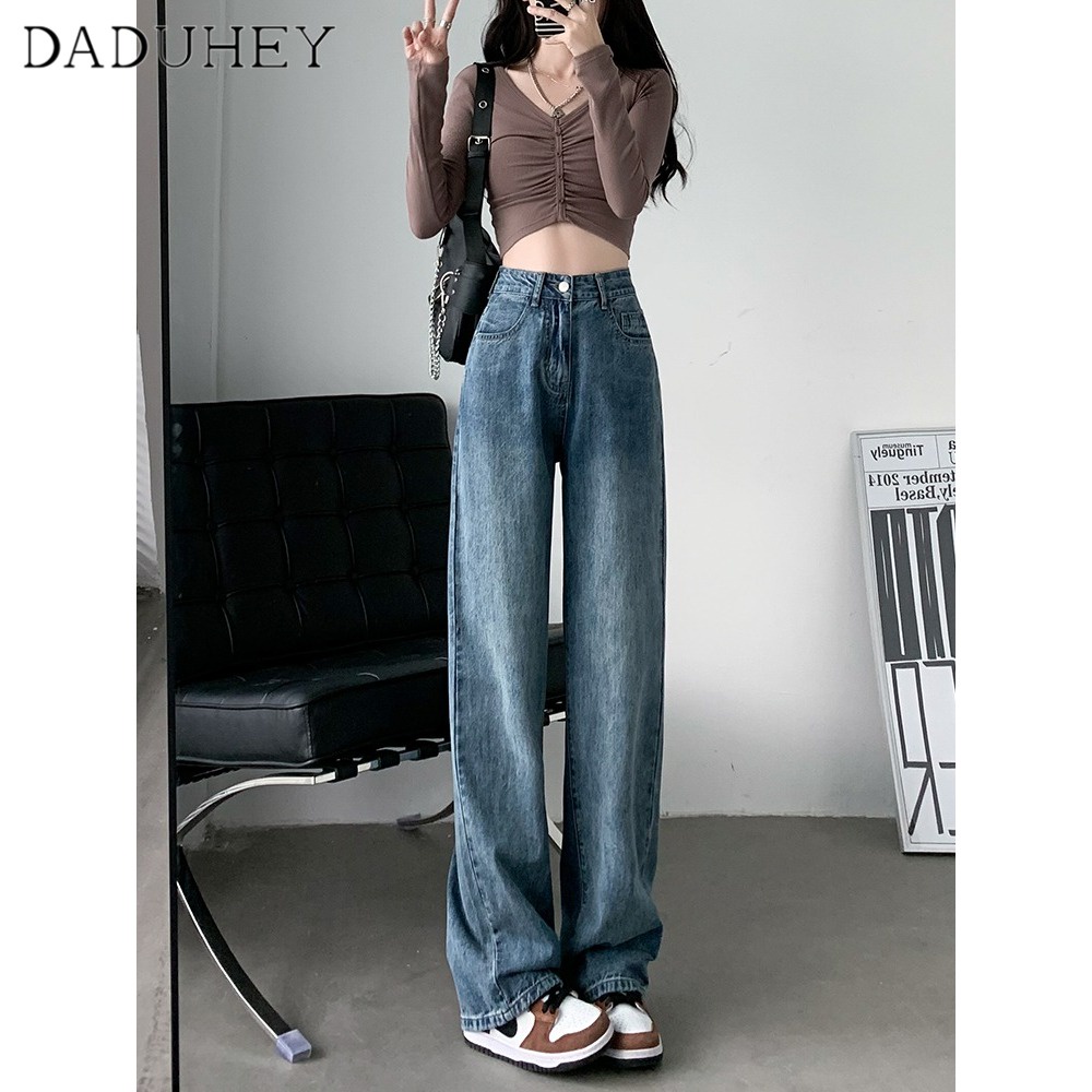 daduhey-womens-korean-style-high-waist-jeans-straight-new-washed-fashion-wide-leg-loose-mop-dropping-pants