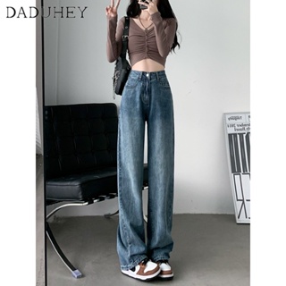 DaDuHey🎈 Womens Korean Style High Waist Jeans Straight New Washed Fashion Wide Leg Loose Mop Dropping Pants