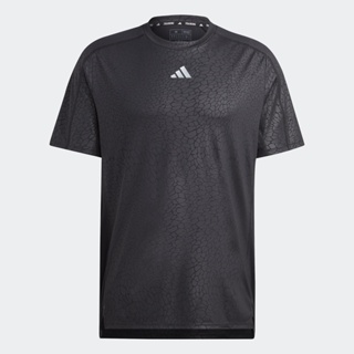 adidas เทรนนิง เสื้อยืดออกกำลังกายพิมพ์ลายโพลียูรีเทน ผู้ชาย สีดำ HS7509