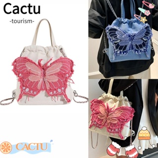 Cactu กระเป๋าเป้สะพายหลังลําลอง ผ้าแคนวาส และผ้ายีน ลายผีเสื้อ ขนาดใหญ่ จุของได้เยอะ อเนกประสงค์ แฟชั่นฤดูร้อน สําหรับผู้หญิง
