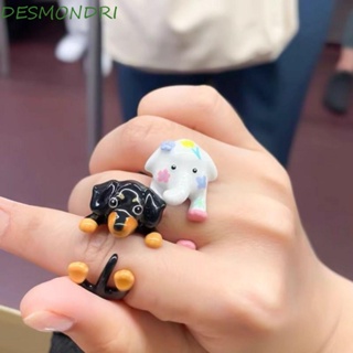 Desmondri แหวนแฟชั่น ลายการ์ตูนช้าง ดัชชุนด์ ปรับขนาดได้ สไตล์เกาหลี สําหรับผู้หญิง
