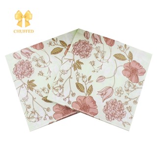 Chuffed&gt; ผ้าเช็ดปาก พิมพ์ลายดอกไม้ สําหรับตกแต่งงานแต่งงาน ปาร์ตี้ 20 ชิ้น