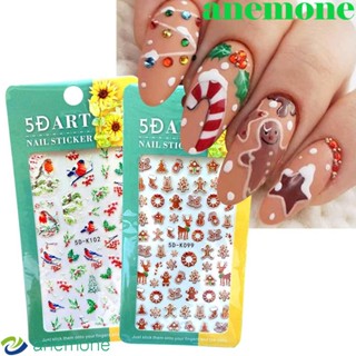 Anemone สติกเกอร์ลูกไม้ ลายเกล็ดหิมะ นก คริสต์มาส ฤดูหนาว สําหรับตกแต่งเล็บ DIY