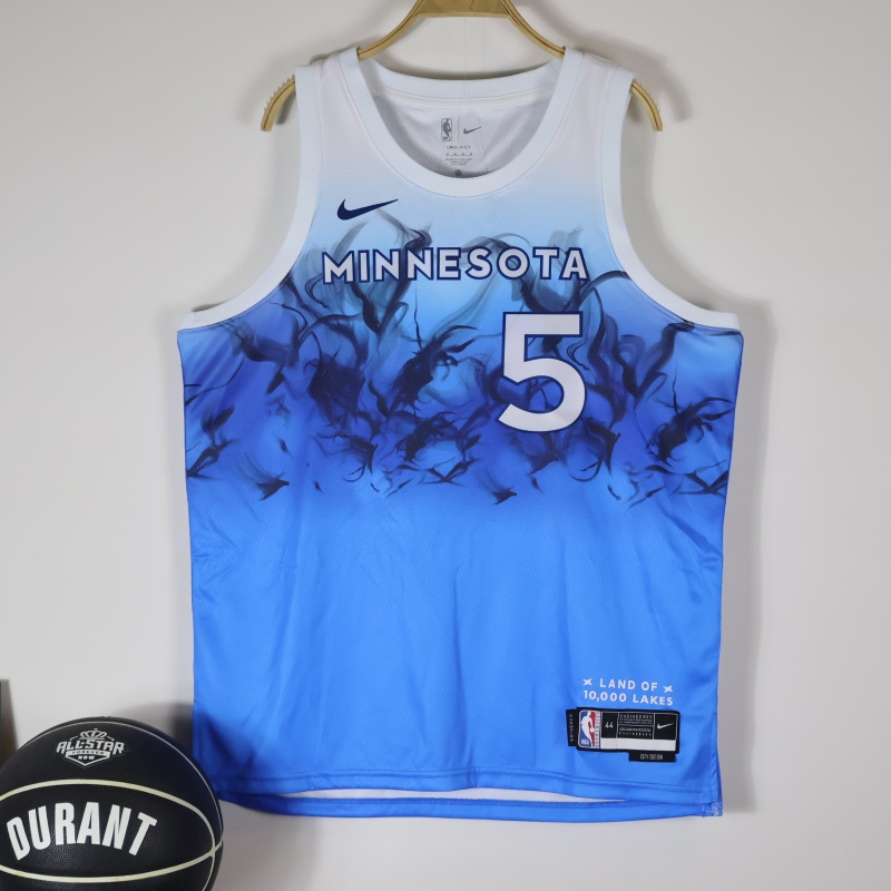 เสื้อกีฬาบาสเก็ตบอล-แขนกุด-ลายทีม-timberwolves-no-5edwards-season-23-24-สีดํา-สําหรับผู้ชาย