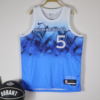 เสื้อกีฬาบาสเก็ตบอล แขนกุด ลายทีม Timberwolves No.5Edwards Season 23-24 สีดํา สําหรับผู้ชาย