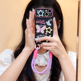 เคสโทรศัพท์มือถือแบบนิ่ม กันกระแทก ลายผีเสื้อ ดาว 3D พร้อมสายโซ่คล้อง หรูหรา สําหรับ iPhone 13PROMAX 14PROMAX 12PROMAX