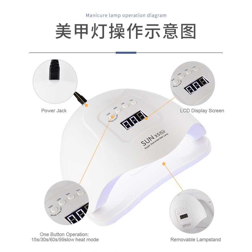 Sun x5 Plus เครื่องเป่ายาทาเล็บเจล UV LED 80W 80 วัตต์ 36led โคมไฟ ...