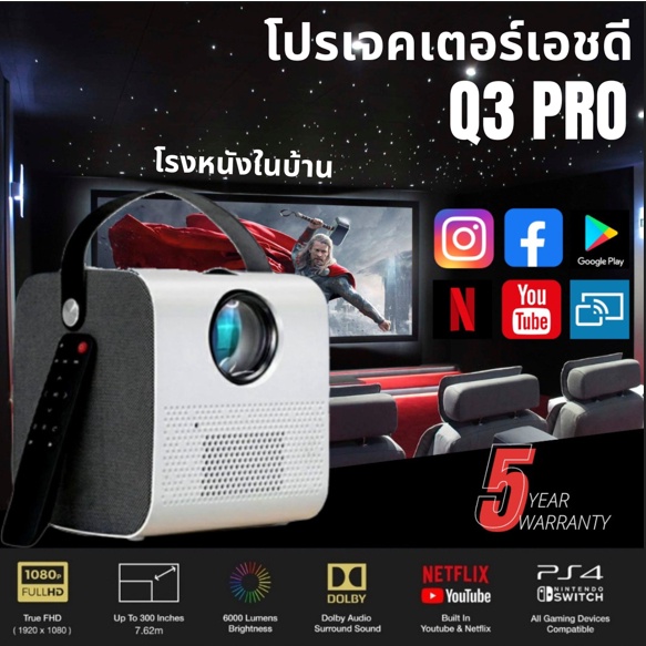 ภาพหน้าปกสินค้าจัดส่งฟรี LUMOS 1080P HD แอพในตัว Android Q3 Pro Projector (รับประกัน 5 ปี) มินิโปรเจ็กเตอร์ จากร้าน thai_pro บน Shopee
