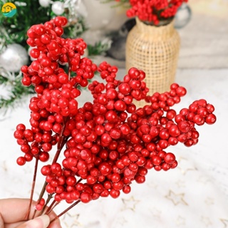 กิ่งไม้ผลไม้จําลอง สีแดง สําหรับตกแต่งบ้าน ต้นคริสต์มาส DIY