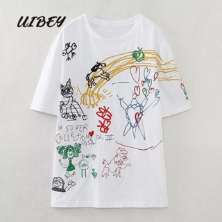 Uibey เสื้อคอลเล็ต แขนสั้น คอกลม แฟชั่น 3486