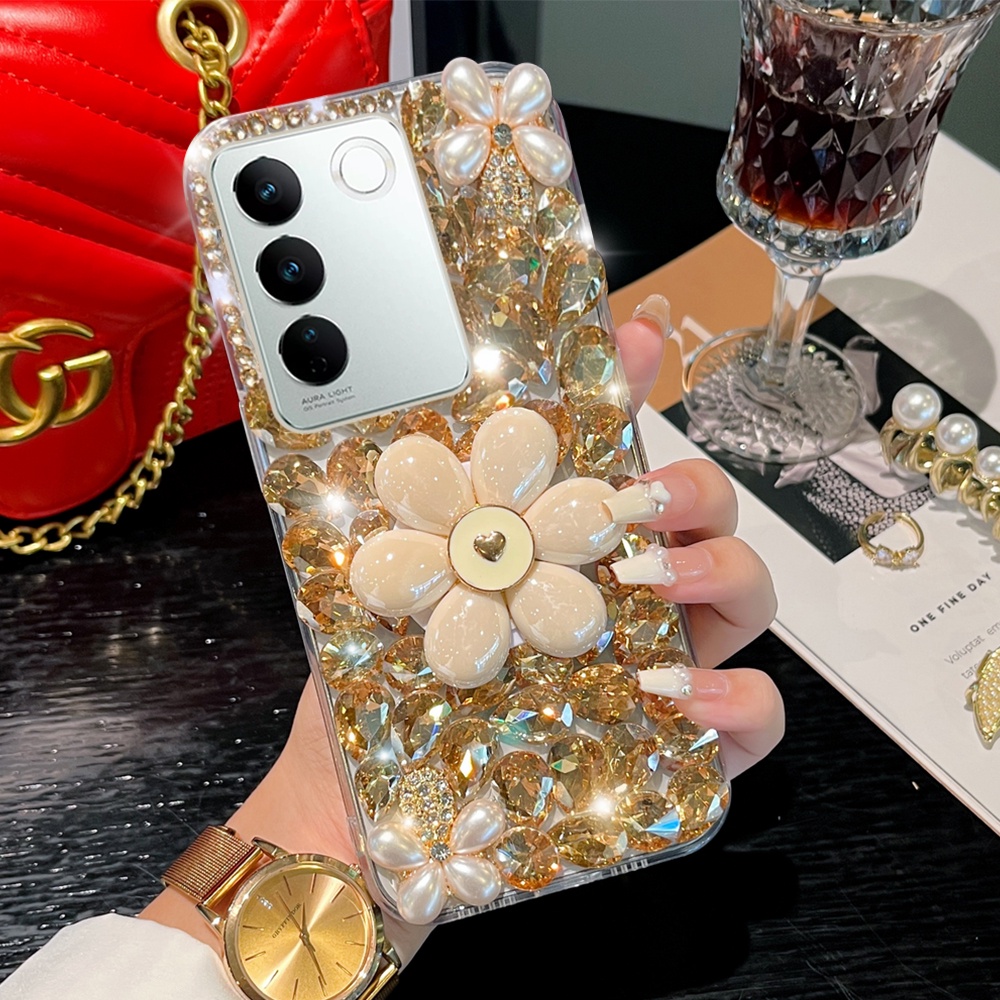 เคส-vivo-v29-v27-5g-v27e-v25-pro-25e-v23-5g-v23e-v23-pro-v21-5g-4g-v20-pro-v20se-โทรศัพท์มือถือ-ลายดอกไม้-ดอกกุหลาบ-3d-ประดับพลอยเทียม-แวววาว-พร้อมขาตั้ง-สําหรับ