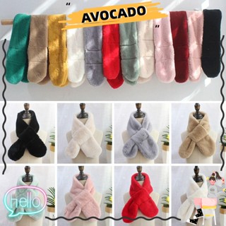 Avocarr ผ้าพันคอ ขนกระต่ายเทียม แบบหนา สีพื้น ให้ความอบอุ่น แฟชั่นฤดูหนาว สําหรับเด็กผู้ชาย