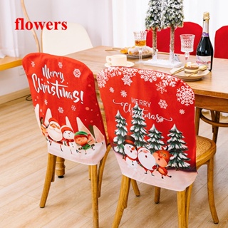 Flowers ผ้าคลุมเก้าอี้ ลายซานตาคลอส ภาษาอังกฤษ สีแดง สําหรับตกแต่งห้องนั่งเล่น คริสต์มาส
