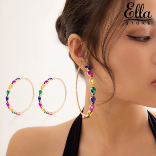 Ellastore123 ต่างหูห่วง ทรงกลม ประดับพลอยเทียม คริสตัลเทียม ไม่เจ็บตา กันแพ้ ขนาดใหญ่ เครื่องประดับแฟชั่น 1 คู่