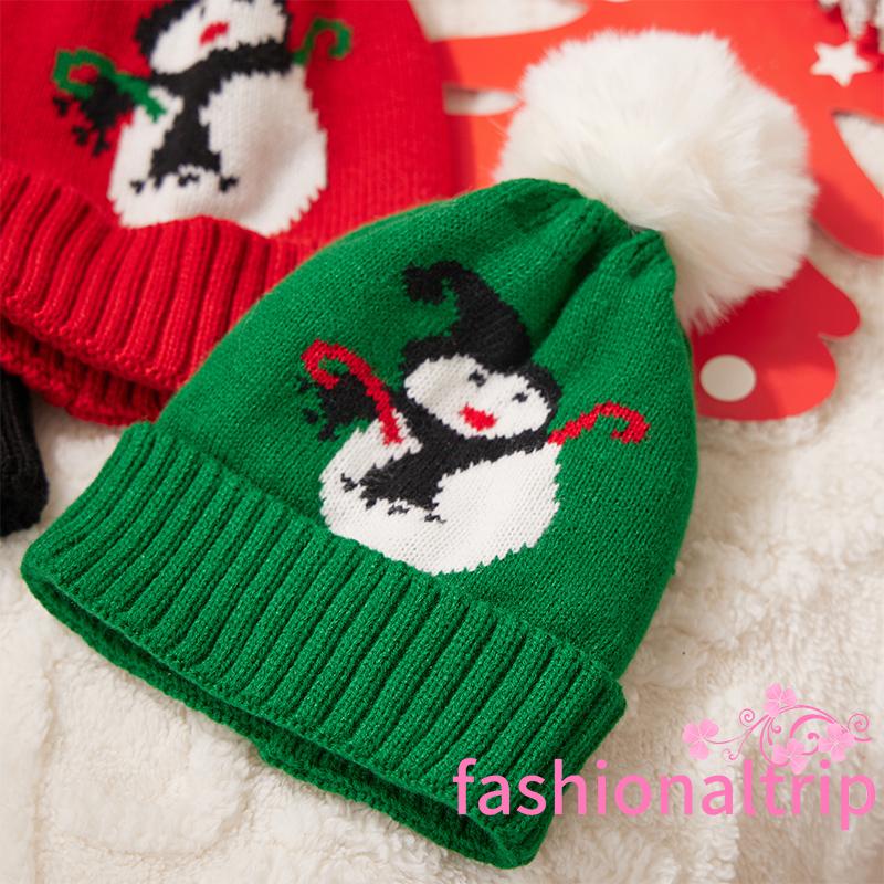 หมวกบีนนี่-ผ้าวูลถัก-ลายสโนว์แมนน่ารัก-ให้ความอบอุ่น-เหมาะกับฤดูหนาว-คริสต์มาส-สําหรับเด็กทารก