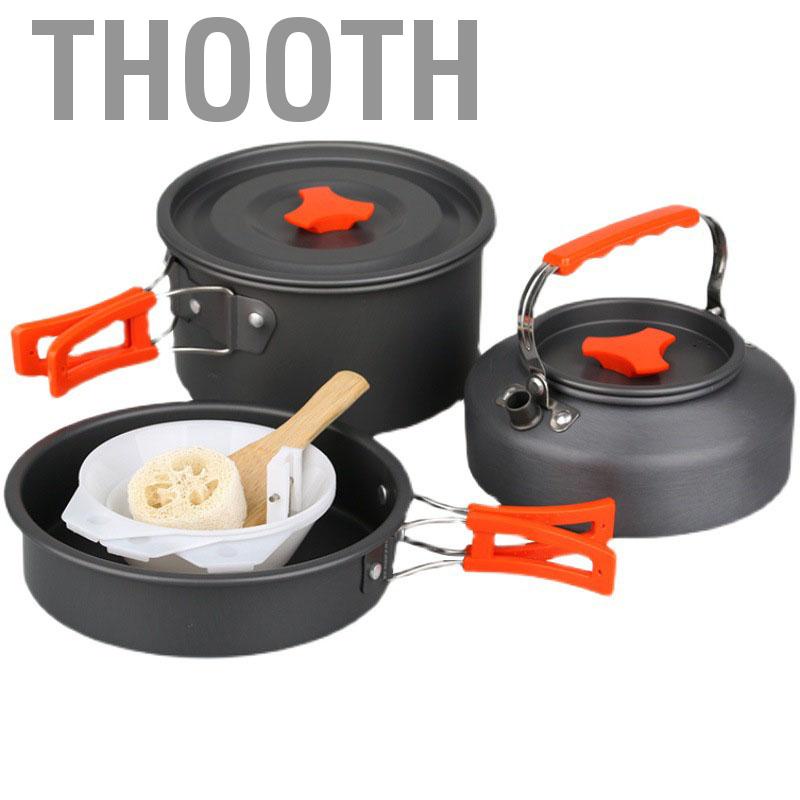 Thooth Camping Pot Pan Kettle Foldable Handle Non Stick Cooking Set