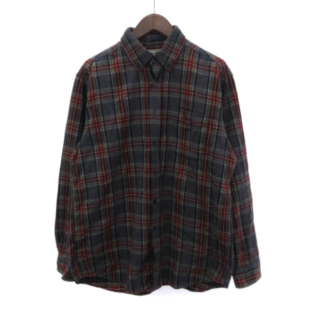 90'S LLBean Long Sleeve Button Down Light Flannel Check Shirt Made in USA Men's XL Vintage cotton red type Vintage Second Hand