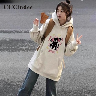 Cccindee ใหม่ เสื้อฮู้ดดี้ คอกลม แขนยาว พิมพ์ลาย ทรงหลวม สีตัดกัน เข้ากับทุกการแต่งกาย แฟชั่นสําหรับผู้หญิง 2023