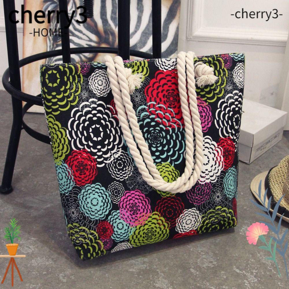cherry3-กระเป๋าสะพายไหล่-กระเป๋าถือ-ผ้าแคนวาส-พิมพ์ลายกราฟฟิติ-ดอกไม้-ขนาดใหญ่-พับได้-แฟชั่นสําหรับสตรี
