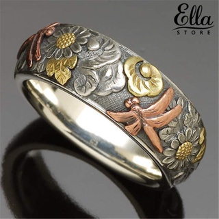 Ellastore123 แหวนโลหะผสม รูปแมลงปอ ดอกทานตะวัน สไตล์วินเทจ สําหรับงานปาร์ตี้