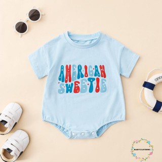 Babyclom- ชุดรอมเปอร์ บอดี้สูท คอกลม แขนสั้น พิมพ์ลายตัวอักษร ฤดูร้อน สําหรับเด็กทารกผู้ชาย ผู้หญิง สําหรับวันประกาศอิสรภาพ