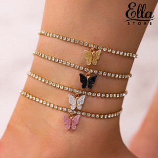 Ellastore123 สร้อยข้อเท้าโซ่ ประดับพลอยเทียม ลายผีเสื้อ หลายชั้น แวววาว เครื่องประดับ สําหรับผู้หญิง 4 ชิ้น