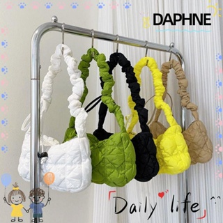 Daphne กระเป๋าสะพายไหล่ กระเป๋าช้อปปิ้งลําลอง แต่งจับจีบ สีพื้น สําหรับผู้หญิง