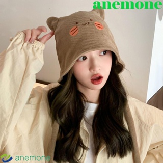 Anemone หมวกบีนนี่ ปักลายหูแมว ให้ความอบอุ่น แบบสวมหัว พร็อพถ่ายภาพ แฟชั่นสําหรับผู้หญิง