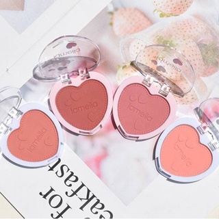 #No.5107 Lameila Powder Cake Blusher 4g.บลัชออนลาเมล่ารูปหัวใจ โทนชมพูพีช ส้มพีช เนื้อดี ติดทน แพคเกจสวยค่ะ